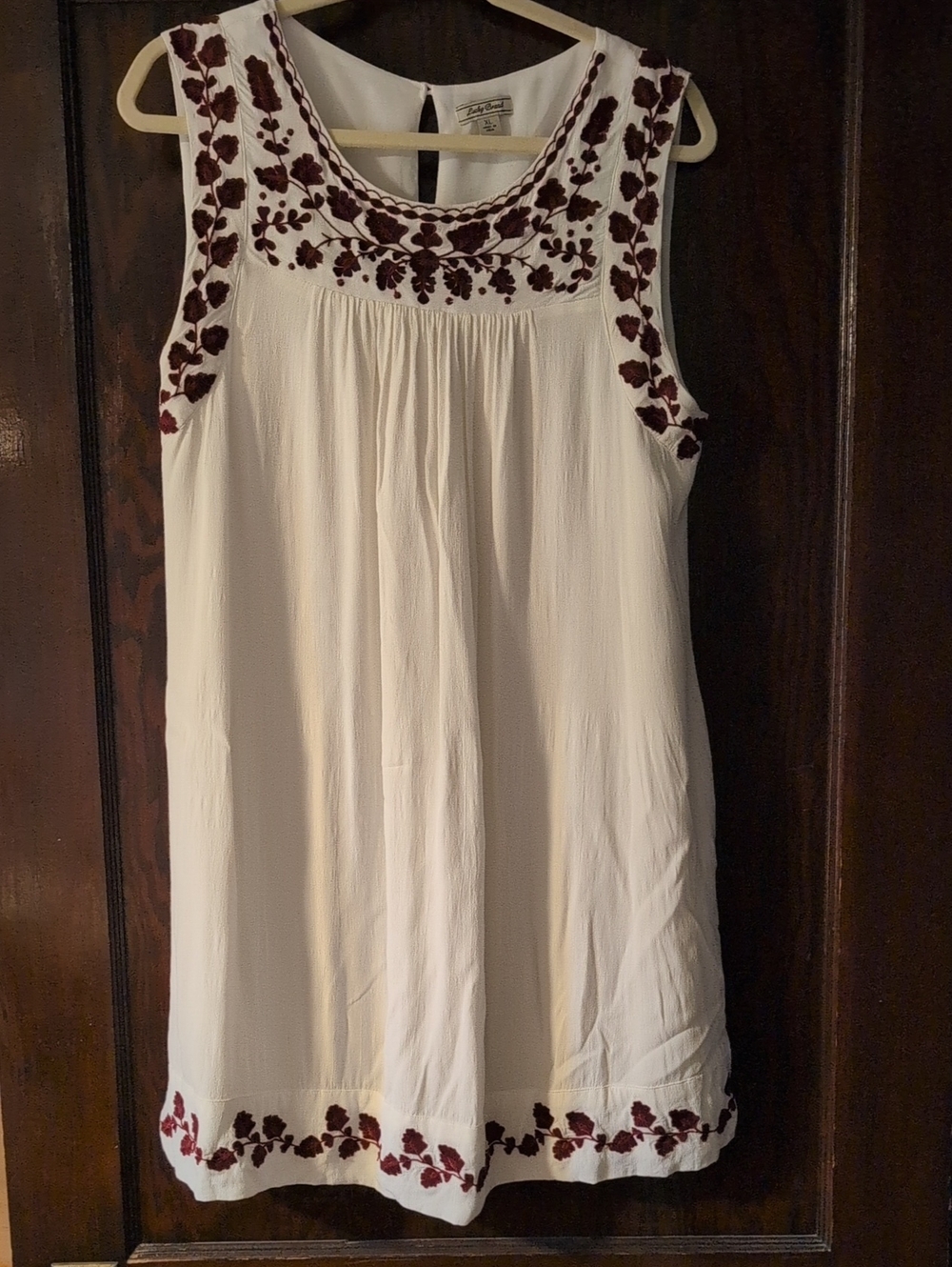 Lucky Brand Ivory Sleeveless Tunic with Maroon Floral Embroidery